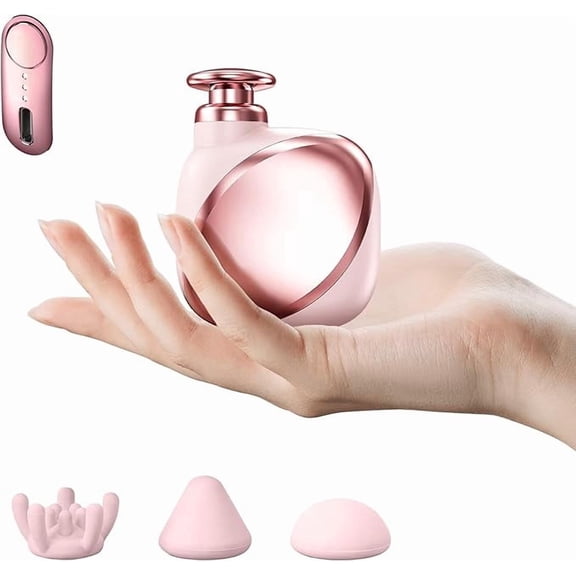 Mini Massage Gun with 4 Heads, Portable Handheld Massager, Quiet Rechargeable Muscle Massager for Neck, Back, Shoulders and Legs, Pink
