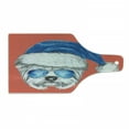 thumbnail image 1 of Yorkie Cutting Board, Terrier with a Blue Santa Hat and Mirror Aviator Glasses Fun Hand Drawn Animal, Tempered Glass Cutting and Serving Board, Wine Bottle Shape, Coral White Blue, by Ambesonne, 1 of 1