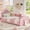 Pink, variant on Full Size Upholstered Kids Floor Bed with Curved Headboard, Safety Side Rails & Storage Pocket, Low Profile Playhouse Bed, Light Gray