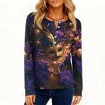thumbnail image 6 of Womens Mardi Gras Shirts Glitter Carnival Long Sleeve Graphic Tee Feathers Print Crew Neck Party Tops Navy L, 6 of 6