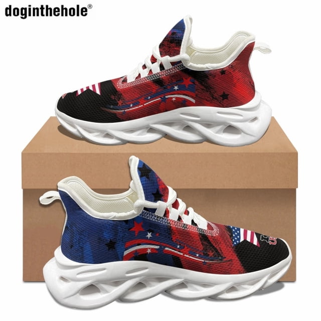 Zapatillas de deporte con estampado de bandera estadounidense y diseño artístico para mujer y hombre, zapatillas clásicas de verano para correr al aire libre, zapatos casuales con cordones
