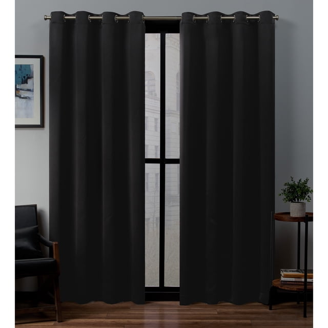 Exclusive Home Rideaux en Satin Sergé Occultant Panneau de Rideau à Œillets Paire, 52x84, Noir
