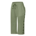 thumbnail image 3 of DuoJiaJ Women’s Solid Color Elastic Waist Loose Fit Side Button Functional Three Quarter Casual Pants Wide Leg Casual Pants Women, 3 of 3