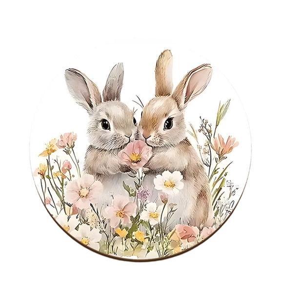 HuiXinOu Easter Bunny Coaster Set, Wooden Heat Resistant Drink Coasters for Table Cup Mug, Cute Rabbit Themed Home Dining Kitchen Decor, Set of 4