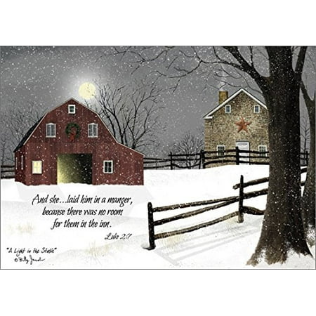 A Light in the Stable - Billy Jacobs Religious Box of 16 Christmas Cards, Front Message: And she laid him in a manger, because there was no room in.., By (The Best Christmas Card Messages)