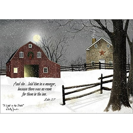 Christmas Card Ii Font A Light in the Stable - Billy Jacobs Religious Box of 16 Christmas Cards, Front Message: And she laid him in a manger, because there was no room in.., By LPG ()