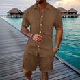 thumbnail image 2 of Laqbezok Men's 2-Piece Pleated Set, Casual Vertical Textured Button Down Shirt and Drawstring Shorts Outfit, Relaxed Fit Summer Beach Resort Wear, 2 of 5
