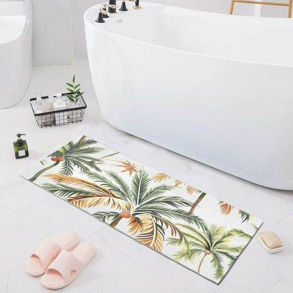 Bath Mat Soft Plush Non-Slip Absorbent Bathroom Rugs 39"x20" Palm Tree Leaf