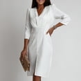 thumbnail image 1 of Styesk Robes pour Femmes Mode Femmes Couleur Unie Col en V Manches Trois-Quarts Fermeture Éclair Invisible Jupe Fendue, 1 of 7