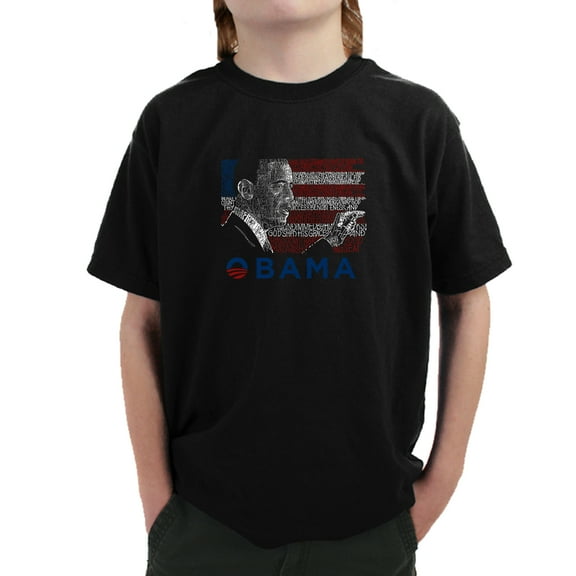 LA Pop Art Boy's Word Art T-shirt - BARACK OBAMA - ALL LYRICS TO AMERICA THE BEAUTIFUL