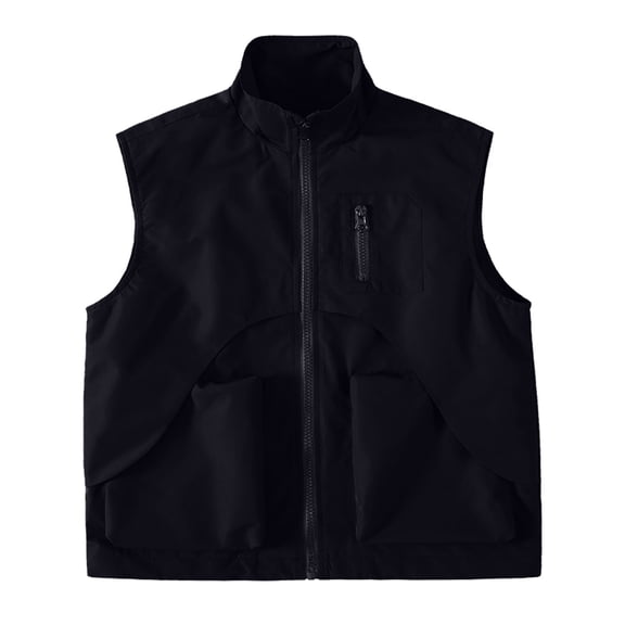 Boys Sleeveless Jackets Stand Collar Front Zip Vest Outwear Casual Loose Stylish Coat With Multi Pockets (14-15 Years, Black)