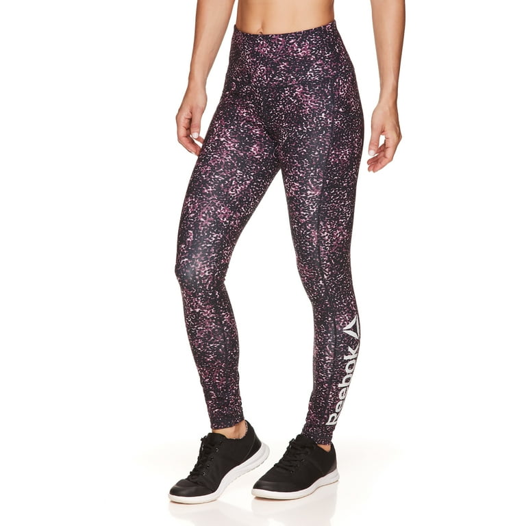 Reebok Womens High-Waisted Active Leggings with Pockets, Dotty Animal  Graphic 
