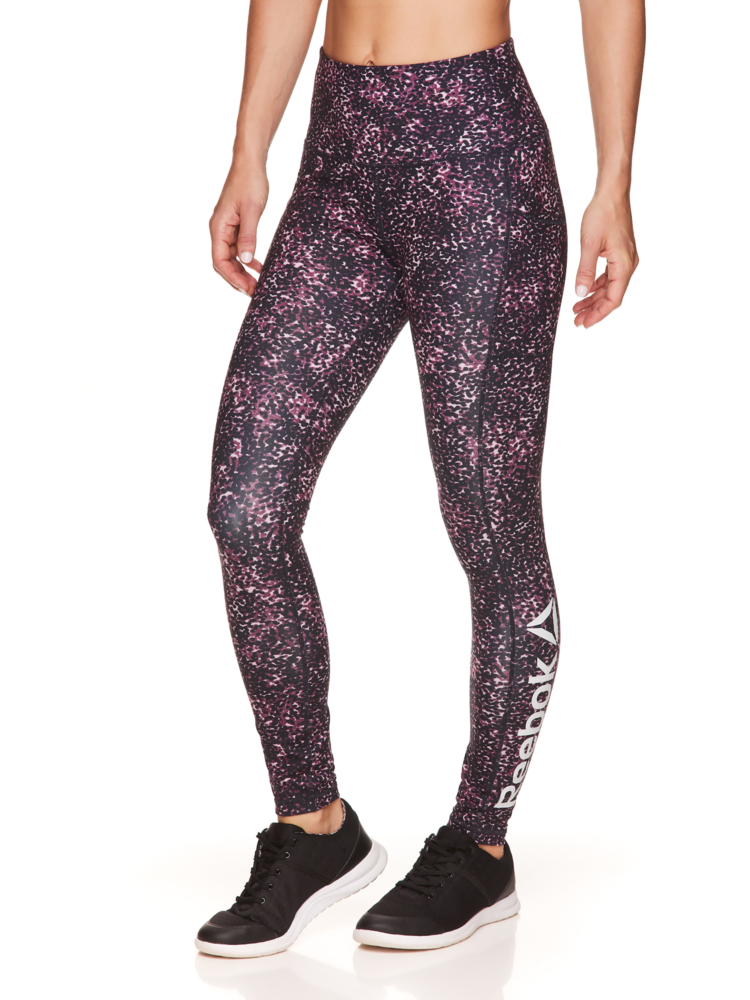 Reebok Womens High-Waisted Active Leggings with Pockets, Dotty Animal Graphic - image 3 of 4