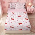 thumbnail image 2 of Erosebridal Cute Ribbon Cherry Zipper Twin Comforter Sets with Fitted Sheet and 2 Pillowcases for Girls, Cartoon Stripes Lines Zipper Bedding Set, Pink Reversible, 4pcs, 2 of 7