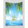 thumbnail image 1 of Palm Tapestry, Cartoon of Tropical Island with Trees Ocean and Sailboat, Wall Hanging for Bedroom Living Room Dorm Decor, 60"W X 80"L, Deep Sky Blue Umber and Olive Green, by Ambesonne, 1 of 2
