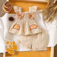 thumbnail image 2 of mgoYE Thanksgiving Toddler Girl Outfit Ruffle Shirt Tops Dress Shorts Set Plaid Tank Top Shorts Set,Cute Baby Girl Clothes, 2 of 6
