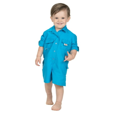 

BullRed Baby Vented One Piece Fishing Shortall Romper w/ Snap Closure (6 Solid Colors)