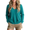 thumbnail image 4 of V Neck Sweater for Women, Fall Lightweight Knit Long Sleeve Pullover Sweaters Plain Chic Tops Womens Winter Clothes Loose Cozy Sweaters Basic Soft Modest Interview Outfits,Mint Green,L, 4 of 4