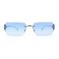 thumbnail image 5 of Womens Rimless Rectangle Serpent Jewel Hinge Metal Rim Sunglasses Gold - Blue, 5 of 8