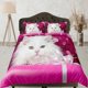 thumbnail image 1 of Juego de funda nórdica de color rosa lindo gato blanco colcha, animales dormitorio ropa de cama con, 1 of 4