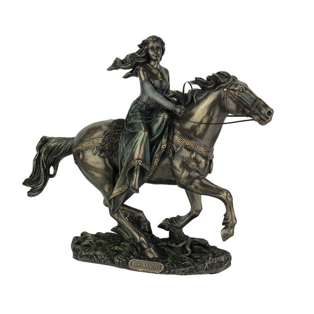 Déesse Celtique Lune Rhiannon sur Cheval Bronze Finition Statue