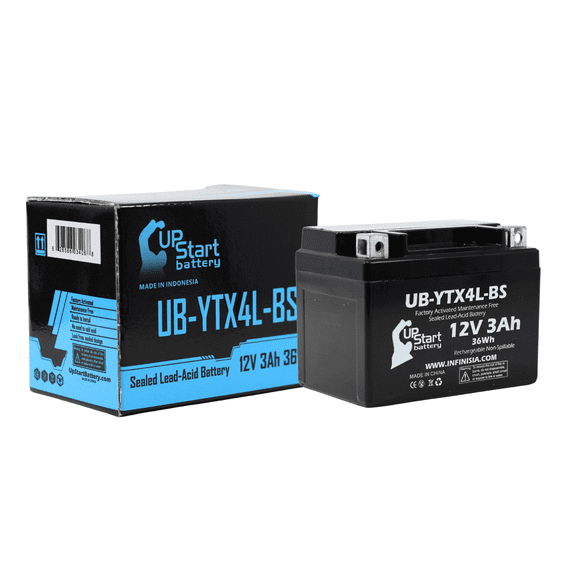 UpStart Battery Replacement 1999 Honda SA50 Elite LX, S, SR 50CC Factory Activated, Maintenance Free, Scooter Battery - 12V, 3Ah, UB-YTX4L-BS