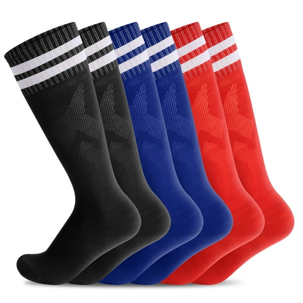 Topekada Kids Toddler Soccer Socks, 3 Pairs Knee High Striped Tube Soccer Socks for 512 Years
