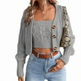 thumbnail image 4 of Women's Autumn Long Cardigan Sweater and Vest, Lightweight Cardigan Loose Long Sleeved Knitted Button Cardigan Sweater 2-Piece SetSportswear Crop Top Cardigan Sweater for Women, 4 of 7