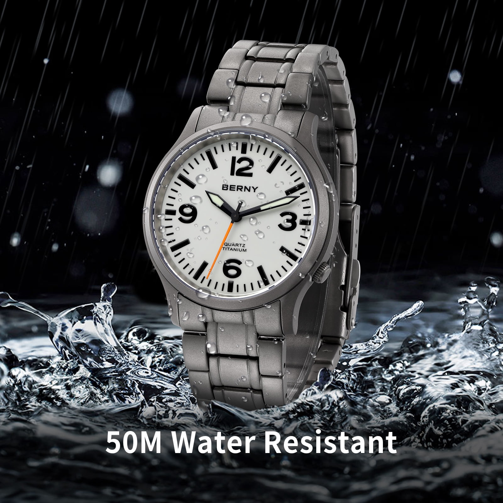 BERNY Watches for Men Military Sport Titanium Field Watch with Sapphire Crystal Luminous Fashion Analog Quartz Watch Easy to Read 50M Waterproof Army Tactical Casual Wristwatch (White)