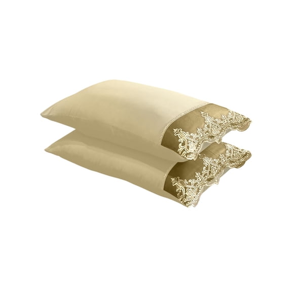 Pillowcases Set of 2 Luxury Pillow Covers, Embroidered Lace Pillowcase Set, Solid Color Pillow Cases with Hidden Zipper, Soft Bedding Pillow Covers, Hotel Quality Pillowcases