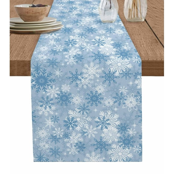 Ldtrchee Blue Snowflake Table Runner 72 Inches, Christmas Snowflake Blue White Bed Runner Dresser Scarves Tabletop for Indoor Outdoor Parties/Ceremony/Banquet, 18" x 72"