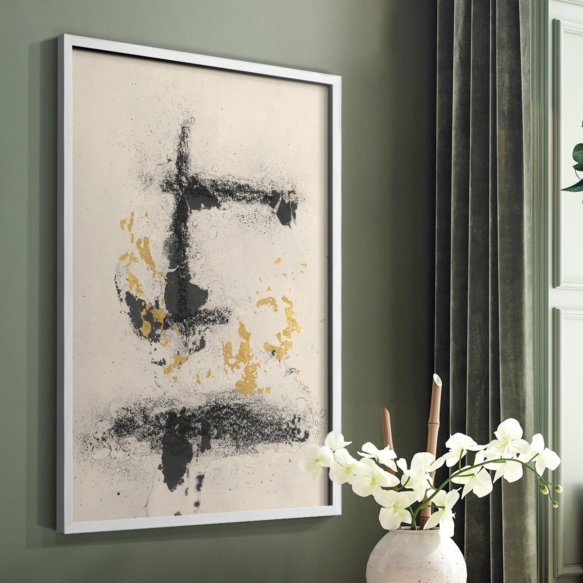 Charcoal Remnants II Framed Print in White Solid Wood Framed Print No Nail Hanging