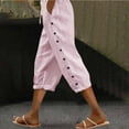 thumbnail image 2 of Jxximdong Capris Pants for Women, Striped Side Button 3/4 Pants Fashionable Loose Elastic Waist Straight Leg Comfortable Trousers, Red Women's Cropped Pants, 2 of 9