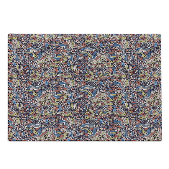 Ethnic Cutting Board, Mosaic Style Folk Prehistoric Historical Nature with Snakes Fishes Boho Gypsies, Decorative Tempered Glass Cutting and Serving Board, Large Size, Multicolor, by Ambesonne