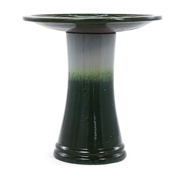 " Ceramic Outdoor Bird Bath, Elegant Tall Pedestal Style, Lightweight Glazed Finish with Swirl Pattern, Beautiful Green Ombre – Perfect for Garden & Patio Decor