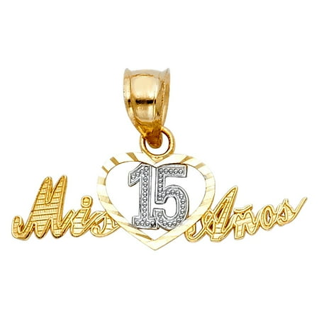 - Mis 15 Anos 14k Two Tone Colored Solid Italian Gold Pendant Heart 15th Sweet Birthday Quince Anos Charm Necklace