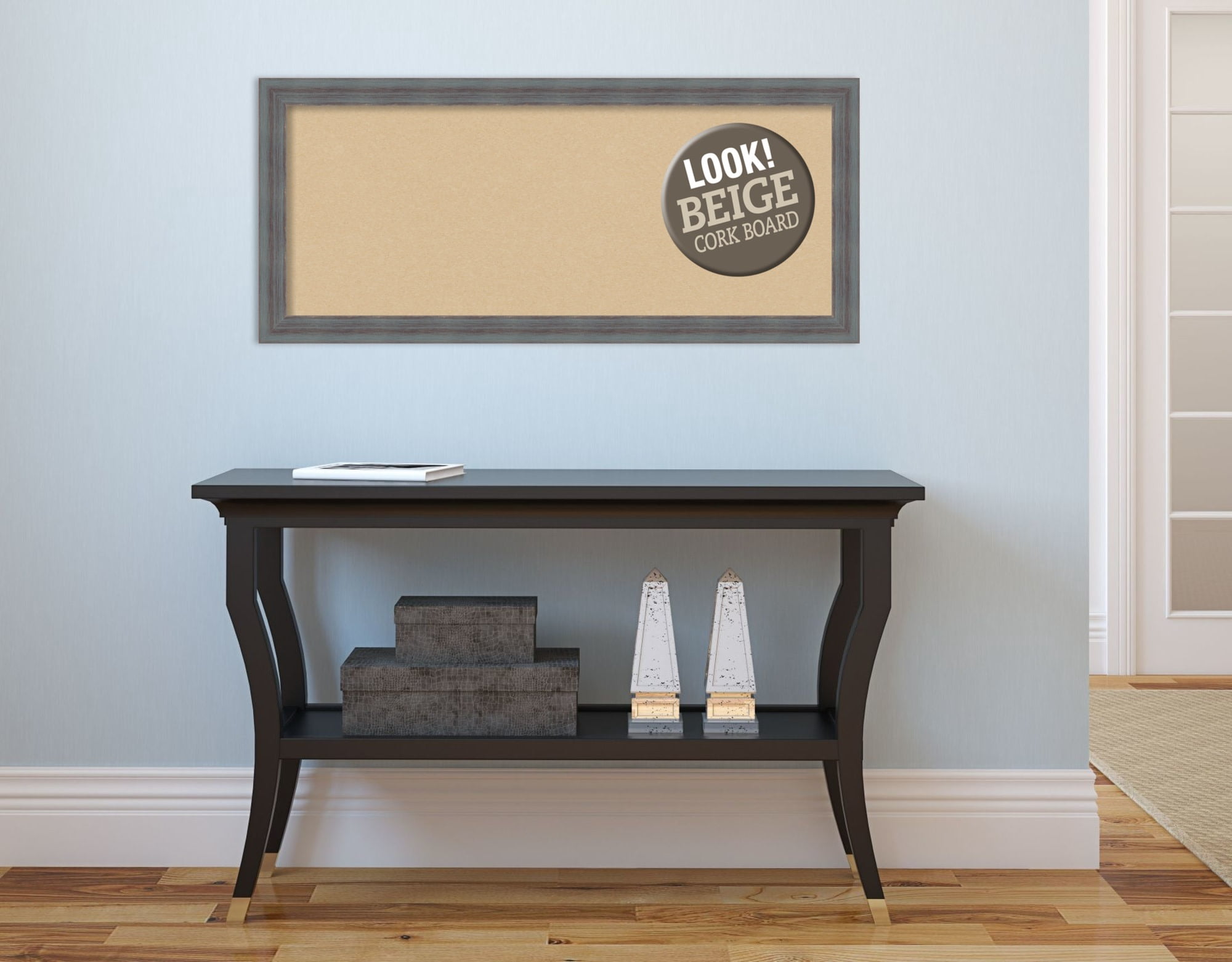 Amanti Art Grey Cork Board Wood Framed Dixie Blue Grey Rustic Bulletin Board 32 in. x 14 in.