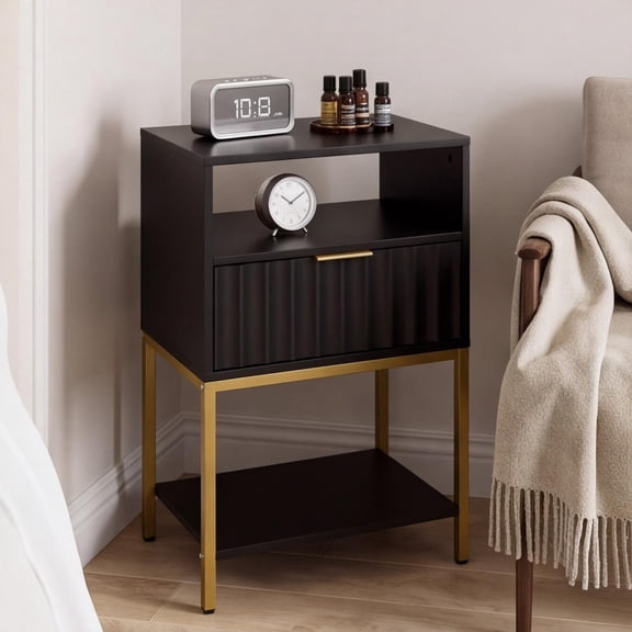 3-Tier Modern Nightstand, 25.51 Inch Tall Storage End Table for Bedroom and Living Room