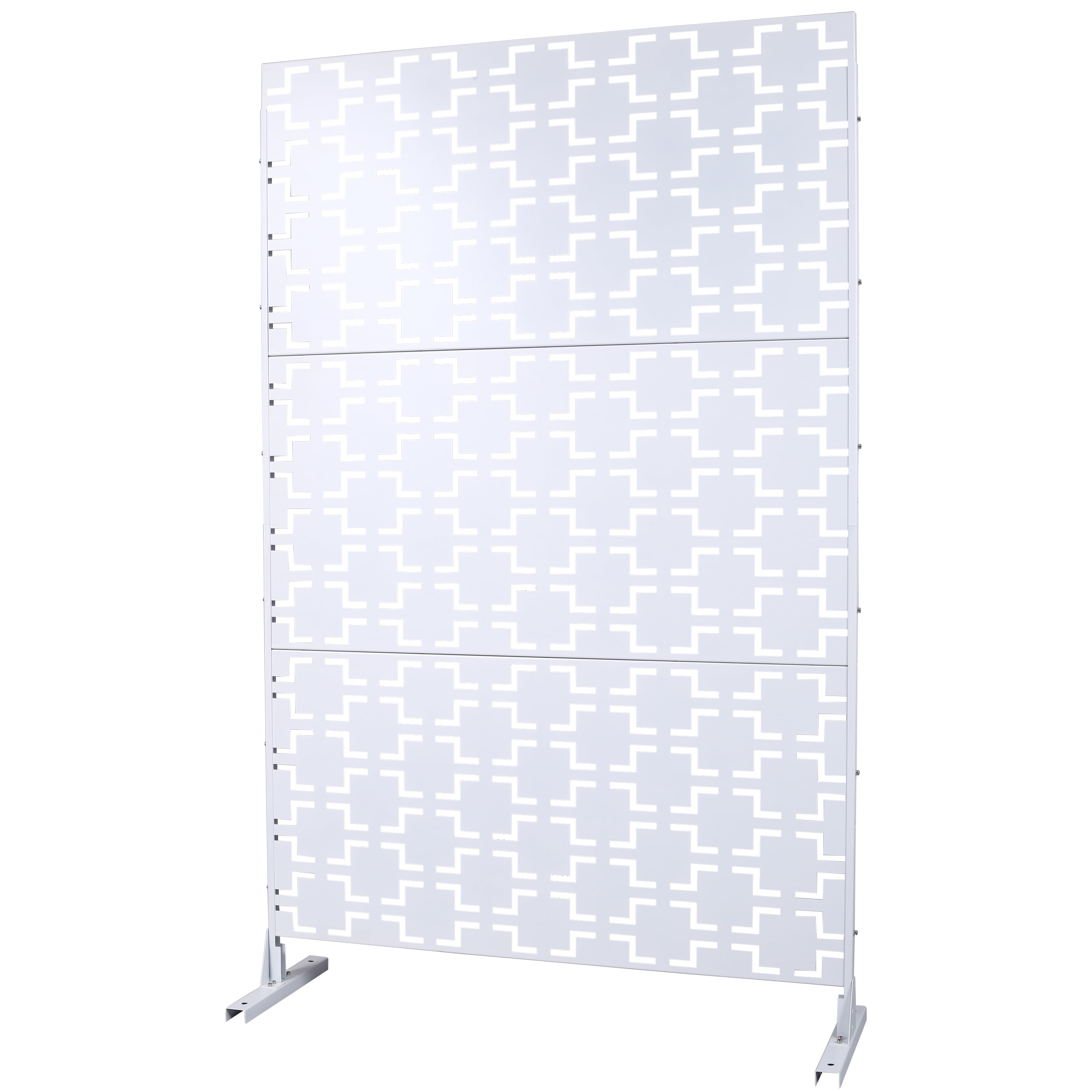 Outdoor Decor Privacy Screen, 76"Hx48"W Freestanding Metal Room Divider for Deck Balcony, Black