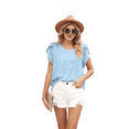 thumbnail image 3 of Women's Ruffled Round Neck Flutter Sleeve Blouse - Flowy Chiffon Peplum Top with Pleated Detail, 3 of 9