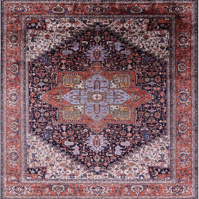 Ahgly Company Tapis d'Intérieur Carré Mid-Century Moderne Rose Brun Oriental Zone, 4' Carré