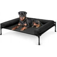 thumbnail image 6 of Elevated Raised Dog Bed-Cooling Outdoor Dog Cot Bed for Large Sized Dogs Three-Sided Fence Raised Pet Cot with Mesh &No-Slip Feet Dog Hammock Bed with Removable Bolster-35 x 22" Beige Coffee, 6 of 10
