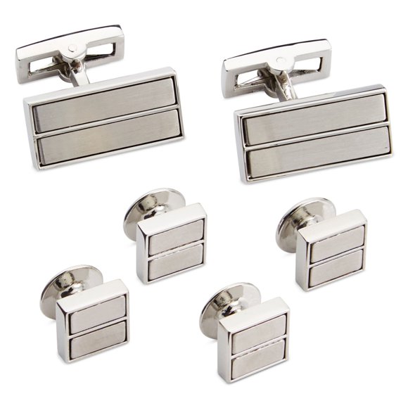 Ryan Seacrest Mens Rhodium Inserts Neck Tie Set, silver , One Size, Metallic, One Size