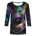 thumbnail image 4 of Tbopshirt Womens Tops,Mardi Gras Clothing,Fashion Printing Casual Round-Neck Stitching 3/4 Sleeve T-shirt Blouse,Tops for Women's, 4 of 5