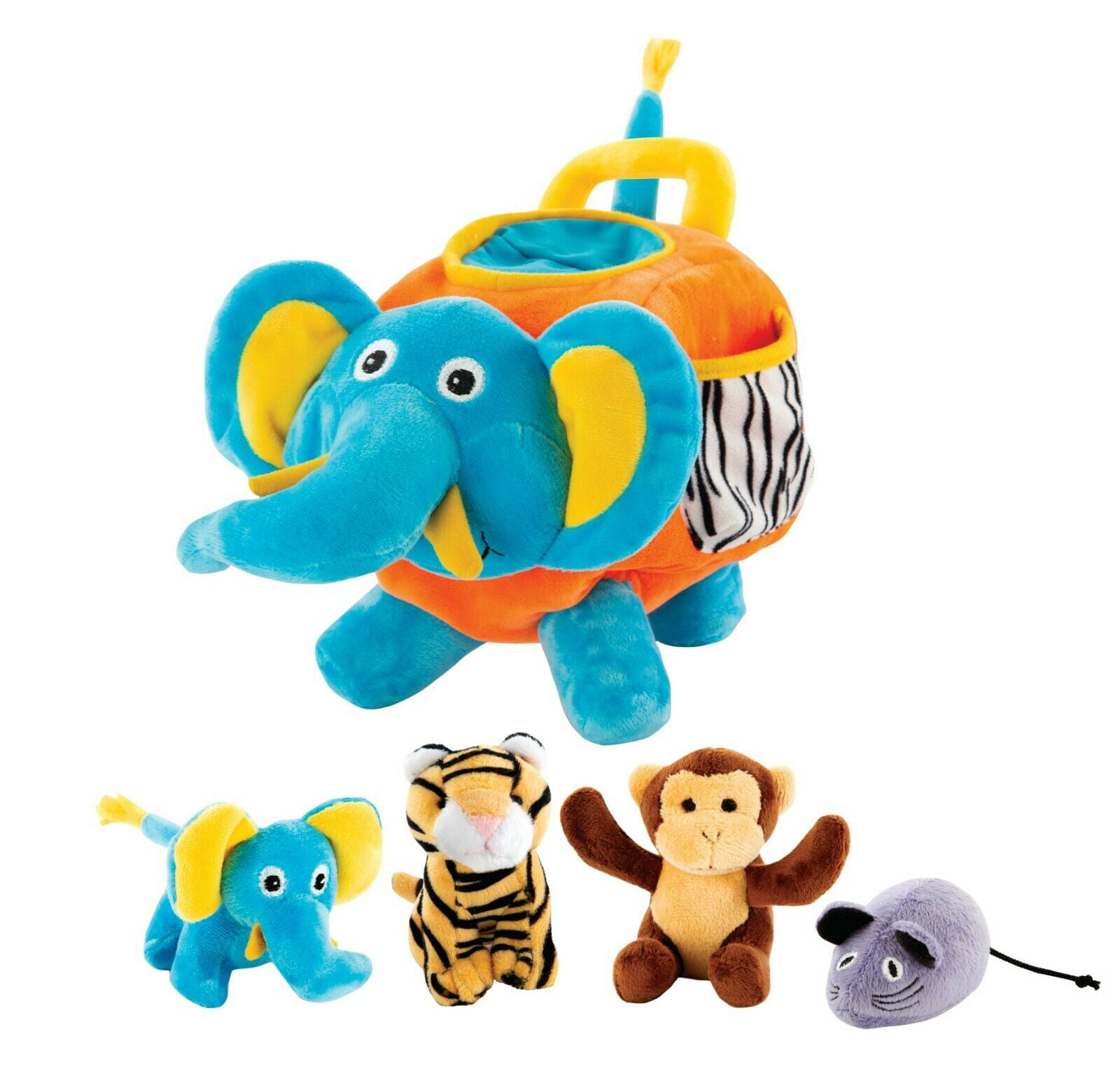 Tiger & Elephant 5 Pcs - Plays Real Sounds Gift for 1 Year Old Educational Plush Toy Talking Animal Set Giraffe with Carrier for Kids Great Baby Shower Gift Safari Animals Stuffed Monkey 