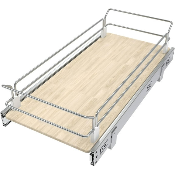 Pull Out Cabinet Organizer 11" W X 22" D, Slide Out Drawers For Kitchen Organizers and Storage, Pull Out Drawers For Cabinets Capacity Heavy Duty Caddy, Cabinet Shelves Wood Chrome, Pantry Storage