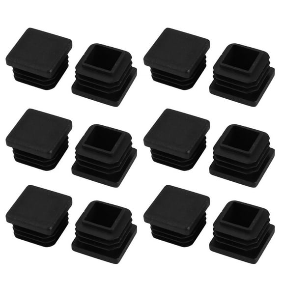 Unique Bargains 12pcs Furniture Legs Protector Plastic Square Tube Inserts Cap Black 22mm x 22mm