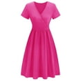 thumbnail image 5 of SMihono Women's Summer Casual Dress Short Sleeve Wrap V-Neck A-Line Dress Sundress Wedding Guest Cocktail Midi Dresses Hot Pink L, 5 of 5