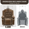 thumbnail image 4 of Oversized Manual Recliner Chair for Living Room - 3-Position Lounge, Overstuffed & Wide Single Sofa, Chenille Fabric, Cup Holders & Side Pockets - Brown, Seat Width 60CM, 4 of 8