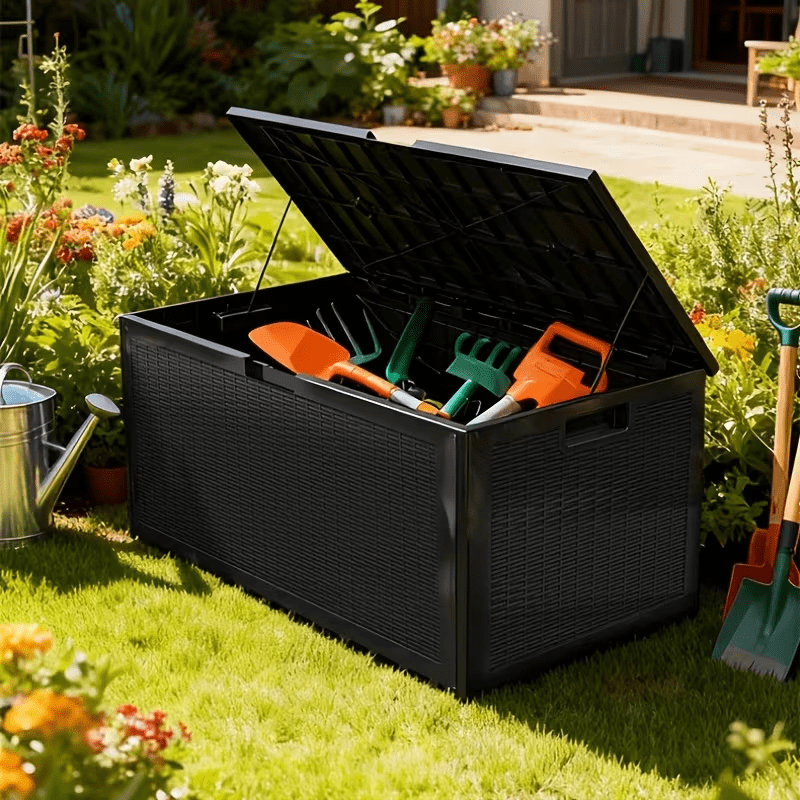 100 Gallon Waterproof Storage Box,Resin Deck Box,Lockable Indoor/Outdoor Storage Container, UV-Resistant Patio Furniture Storage Organizer for Garden, Pool, Balcony